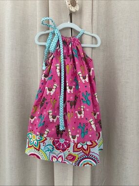 Girls' Pink Llama Print Adjustable Strap Pillowcase Dress